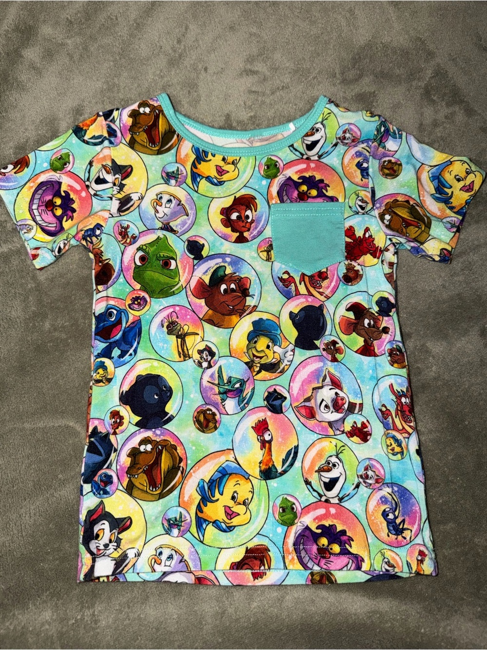 Girls' Aqua Multi Short Sleeve Character Pocket Tee
